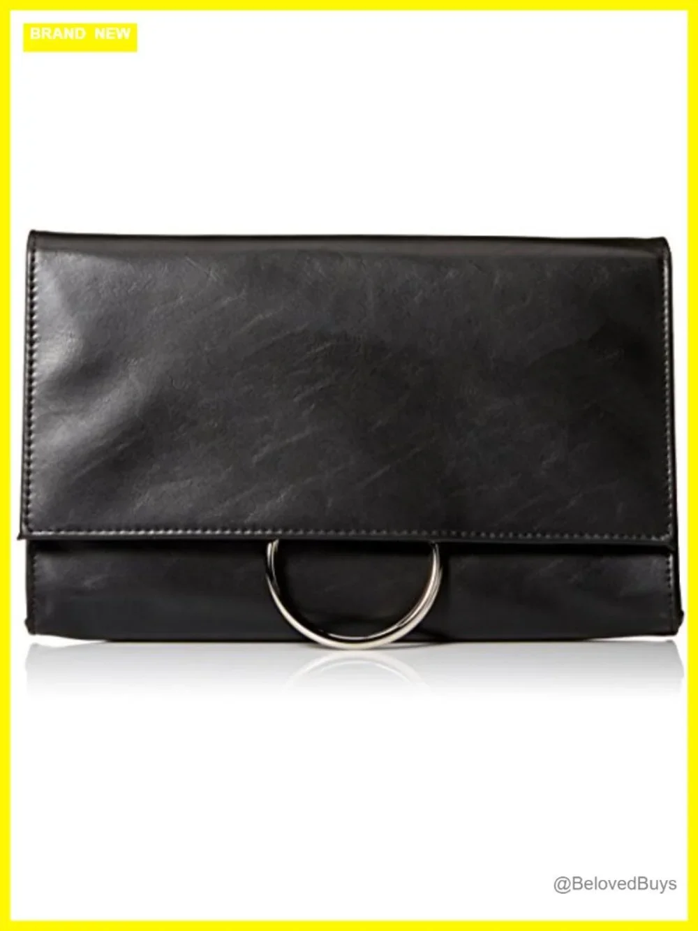 Large Vegan Leather Envelope Clutch with Ring Closure, Detachable Chain Strap